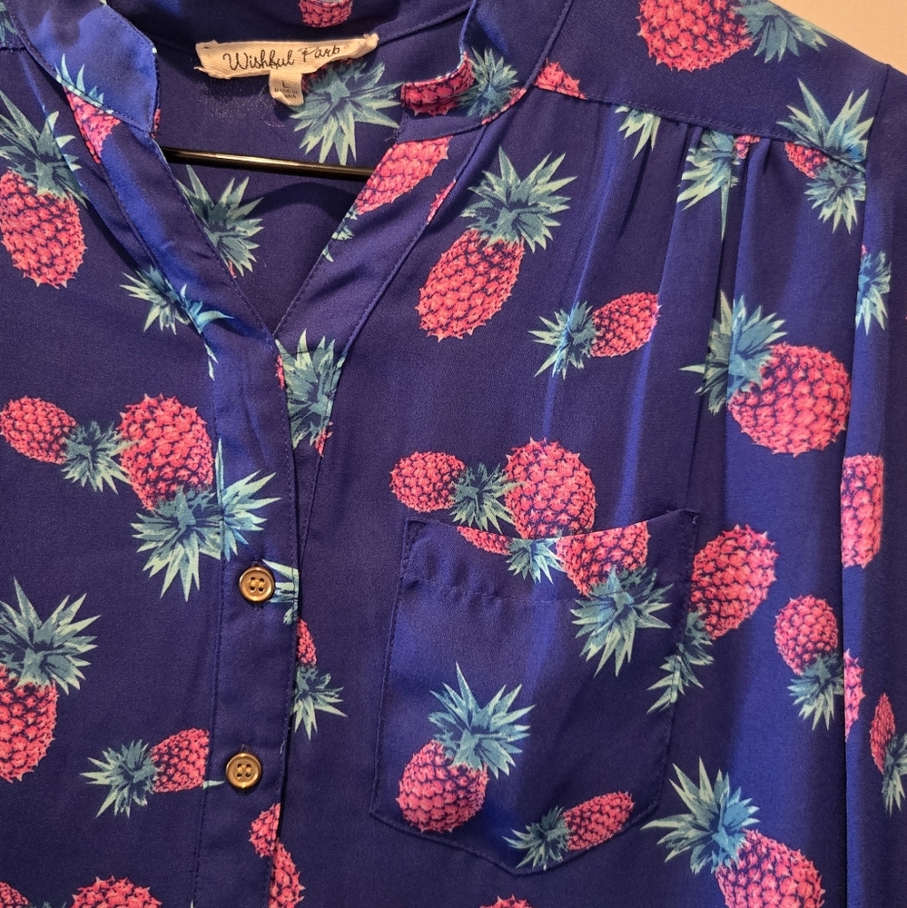 Wishful Park Blue Buttoned Blouse with Mandarin Collar - Picture 3 of 9